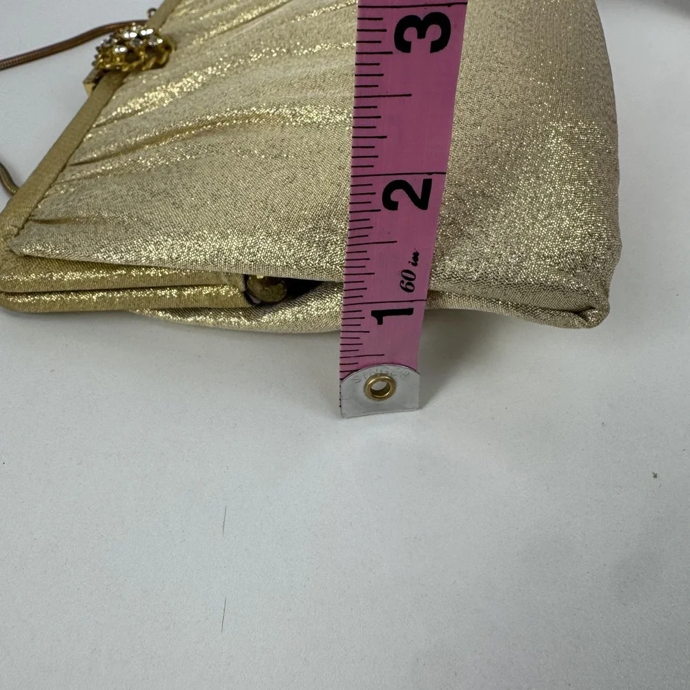 Vintage Ande Clutch Bag Womens Small Gold‎ Satin Rhinestone Formal Evening